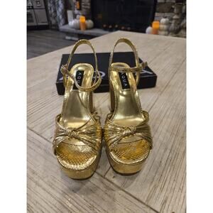Aqua Yaro Women's Gold Platform Heels Size 6.5 Strappy Knotted Stiletto
